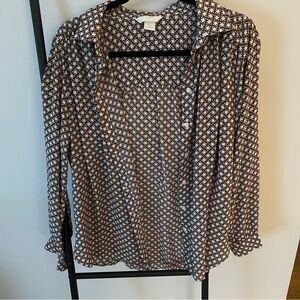 H&M Brown and White Geometric Button Down Shirt